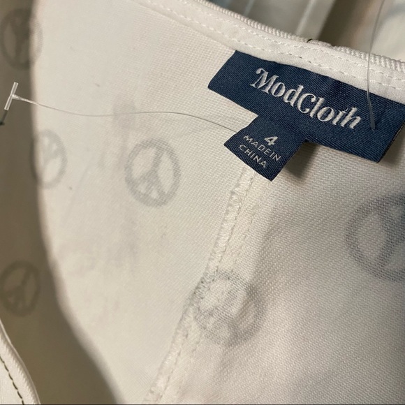 ModCloth New Peace Sign Dress / Jumper Cotton Size 4 White Olive - Picture 10 of 15